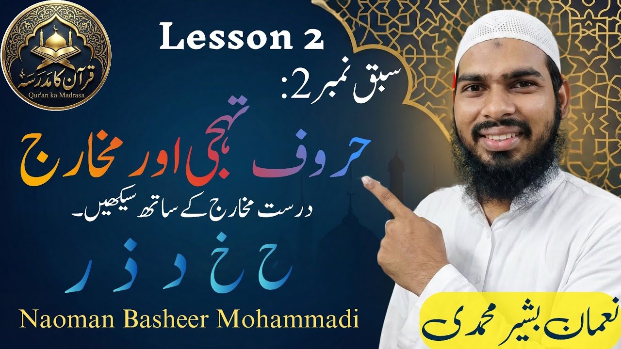 سبق نمبر 2: حروفِ تہجی (ح سے ر تک) - مخارج کے نقشوں کے ساتھ | قرآن کا مدرسہ