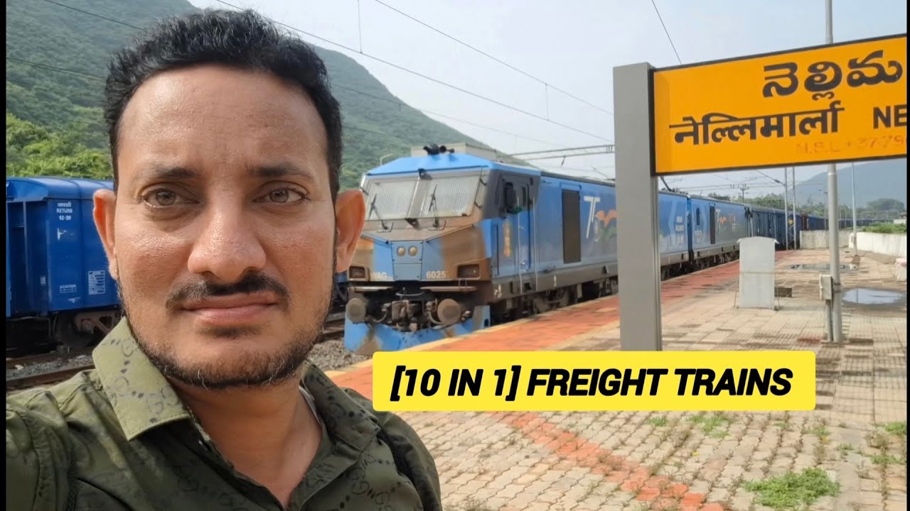[10 IN 1] FREIGHT TRAINS CROSSINGS THE BEAUTIFUL NELLIMARLA RAILWAY STATION 