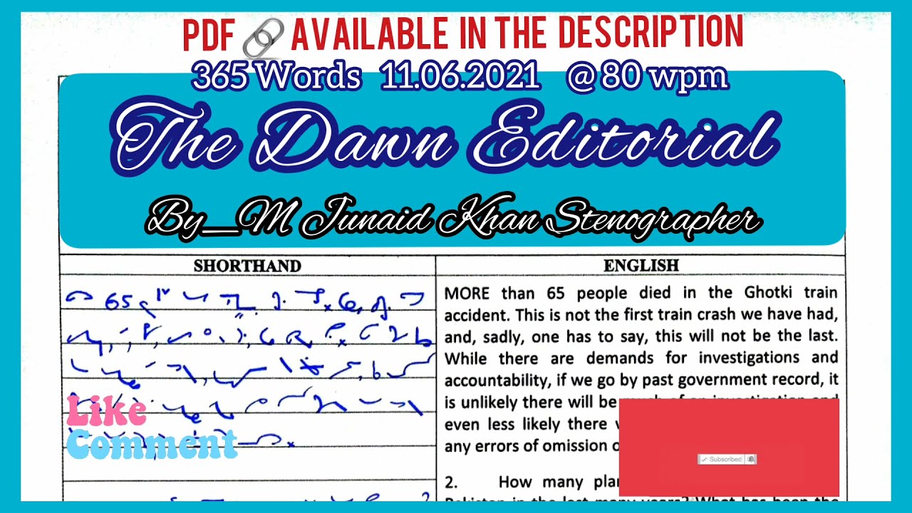 #170 @80 wpm| 365 words| PDF Link - Dawn Editorial 📰 Dictation English by M Junaid Khan Stenographer