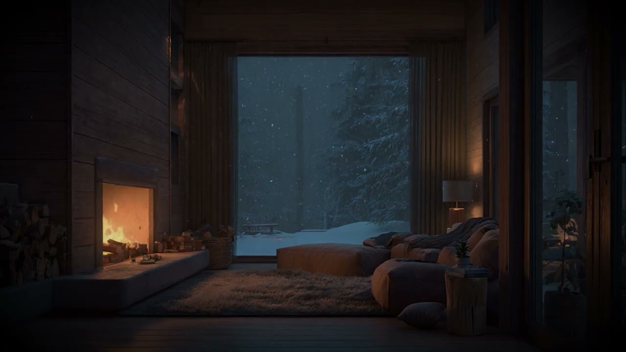 Snow Falling Outside a Warm Cabin ❄️🔥 | Cozy Fireplace Night for Deep Sleep (10 Hours)