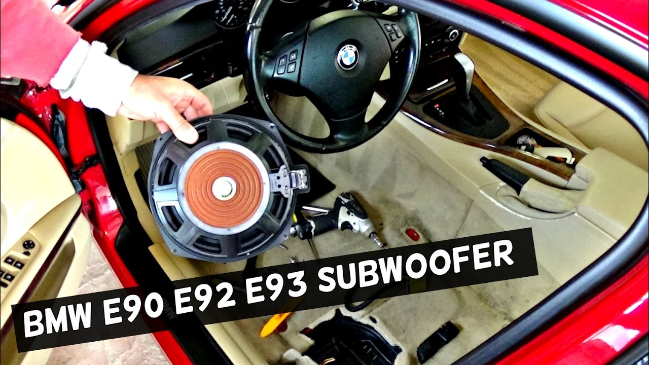 BMW E90 E92 E93 FRONT SUBWOOFER REMOVAL REPLACEMENT 2006 2007 2008 2009 2010 2011 2012