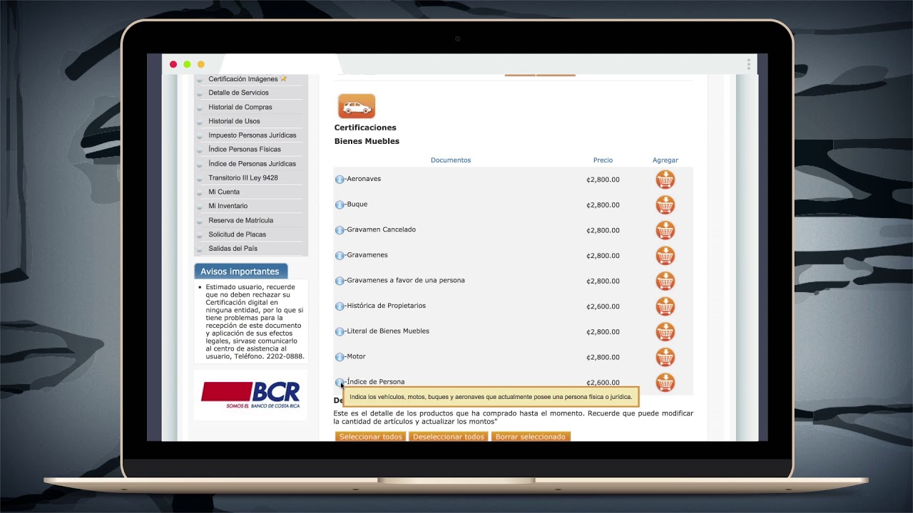 Certificaciones Bienes Muebles Veh&iacute;culos
