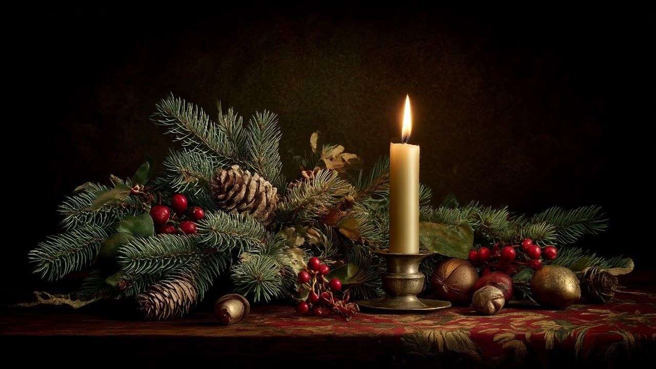 Christmas Decoration Artwork TV Frame Artwork Candle and Christmas Garland Wallart