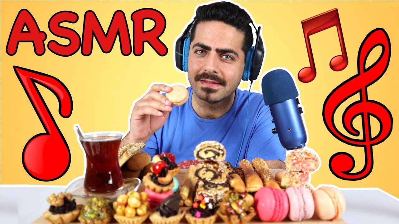 أصوات الأكل الآصيلة كليجة ومجموعة من المعجنات وبتي فور والكعك وموالح وشاي ASMR Food Eating
