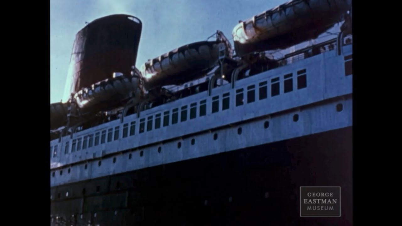 SS Liberte sounds her Horn as she departs New York (Archive Film - 1962)
