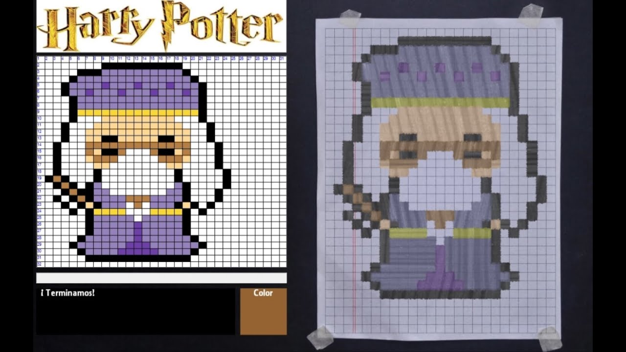 Tutorial paso a paso de PixelArt de Albus Dumbledore, de la saga de Harry Potter en papel #pixelart