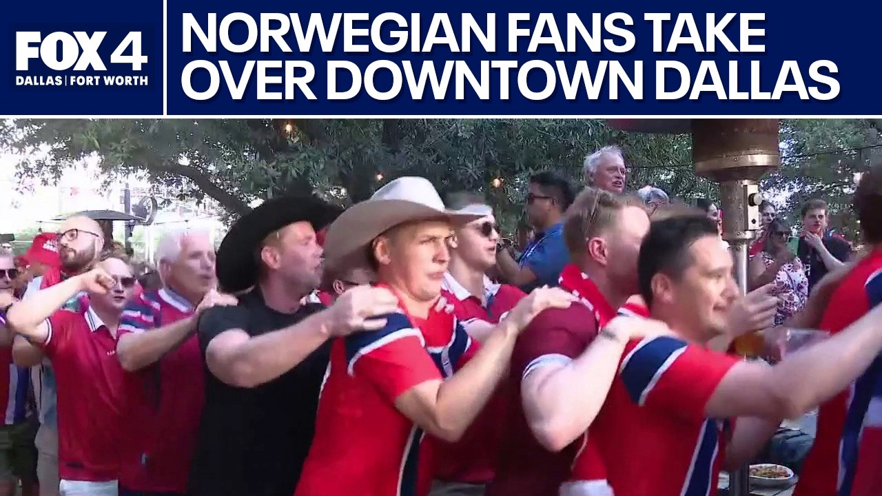 Norwegian fans practice 'Viking row' at Downtown Dallas bar