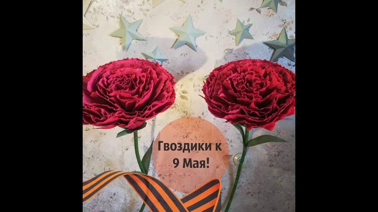 Ростовые гигантские гвоздики из гофрированной бумаги / Украшения для праздника 9 мая /