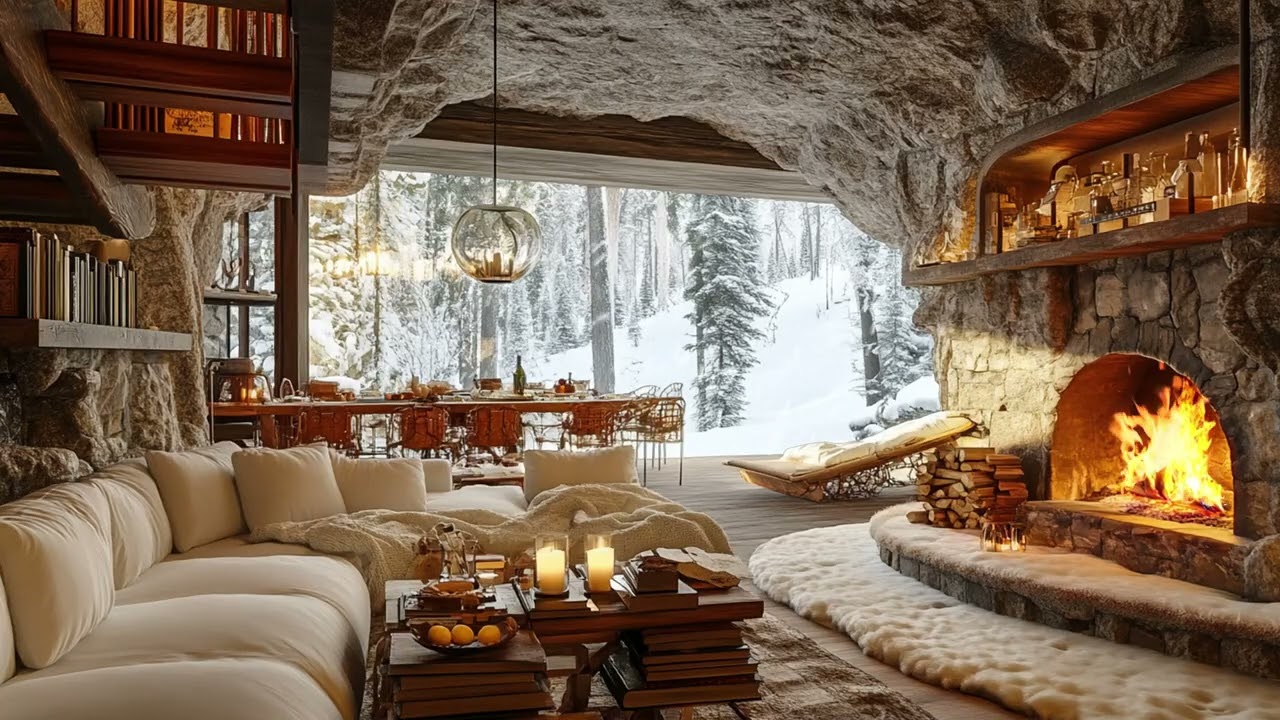 Deep Rest Fireplace Ambience for Sleep | Remote Snowy Cabin Under Howling Winter Wind