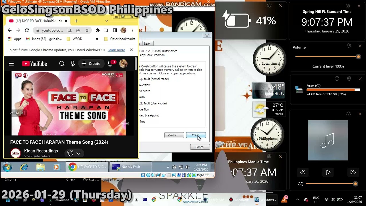 Face To Face Harapan Theme Song has BSOD VM (Windows 7 Ultimate HP Compaq OEM)