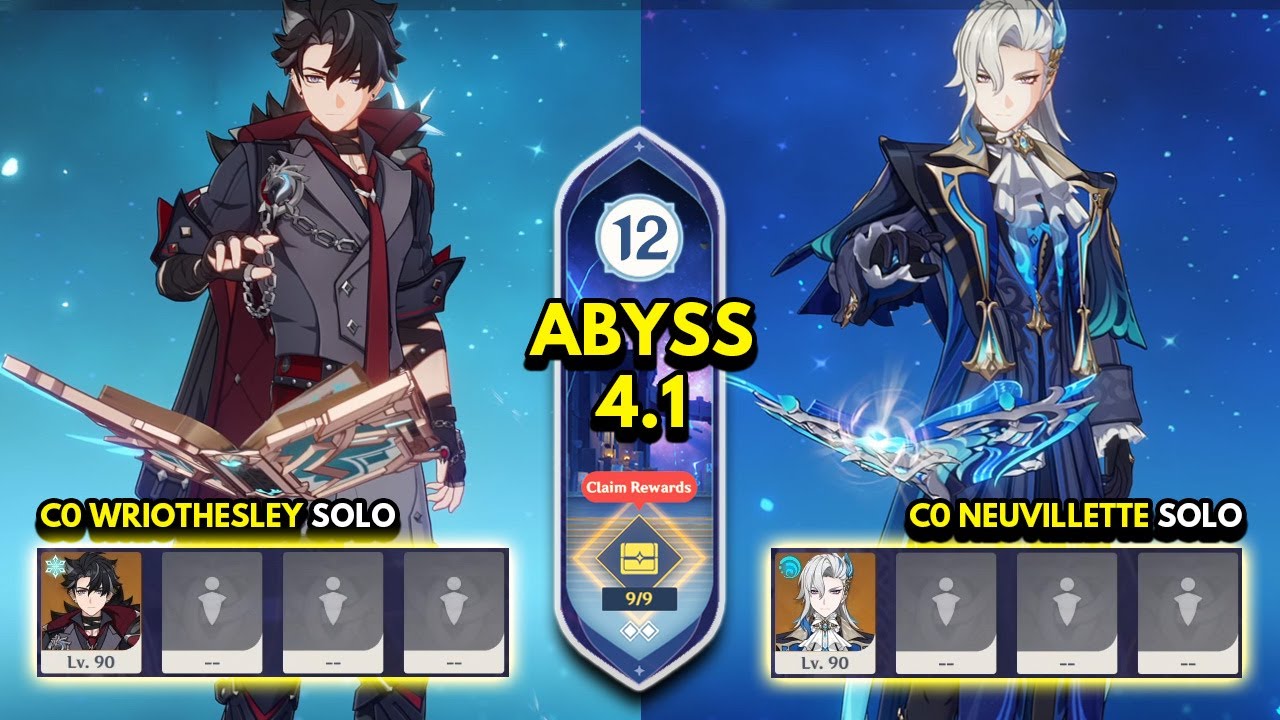 C0 Wriothesley Solo & C0 Neuvillette Solo | NEW Spiral Abyss 4.1 Floor 12 9 Stars Genshin Impact 4.1