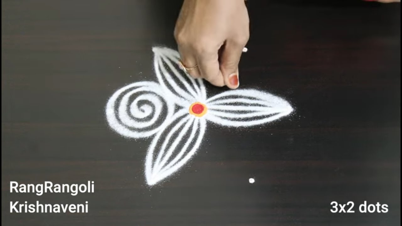 Simple Muggulu for Daily use🌺3x2 dots Easy Rangoli🌺Small Kolam🌺RangRangoli Krishnaveni