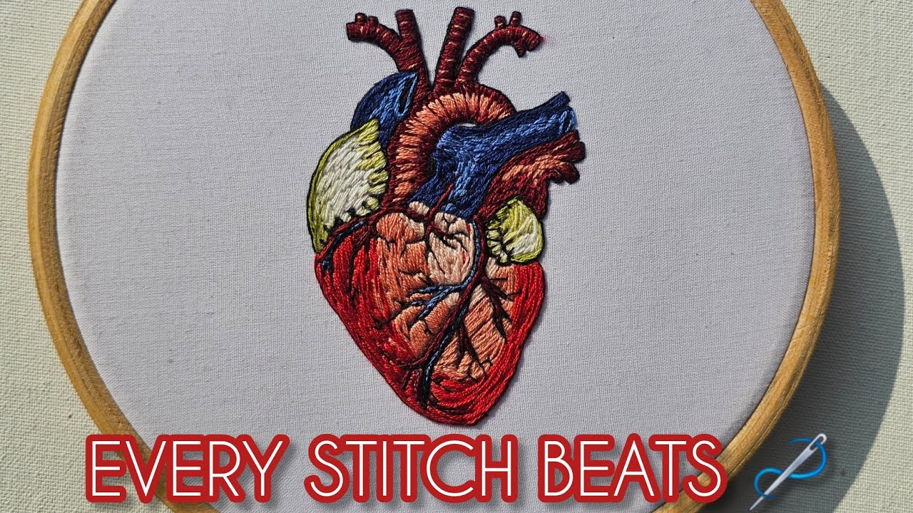 Every Stitch Beats ❤️ | Anatomical Heart Hand Embroidery | Timelapse | vithana 