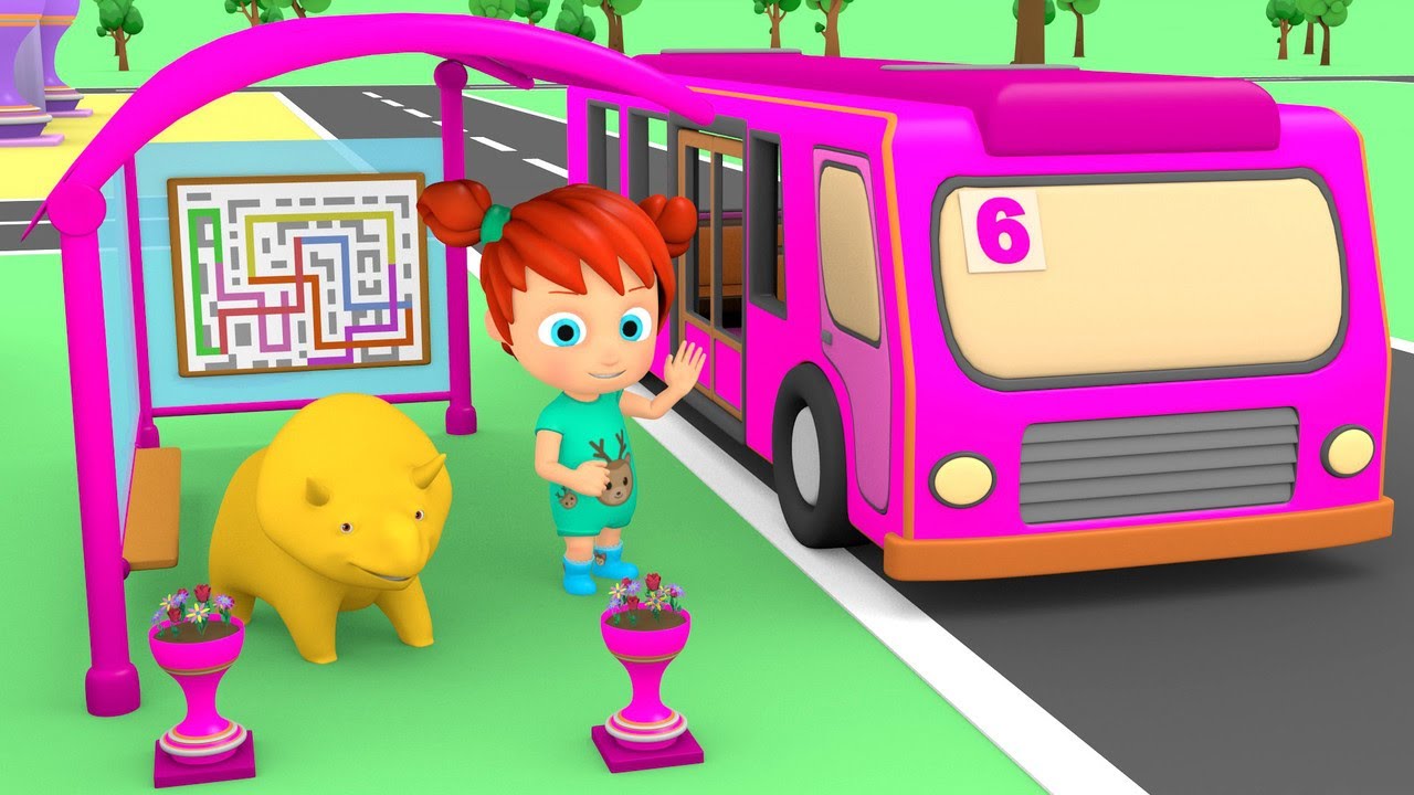 Nauka kolorów i numerów Koła Autobusu Dino Dinozaur i Dzieci