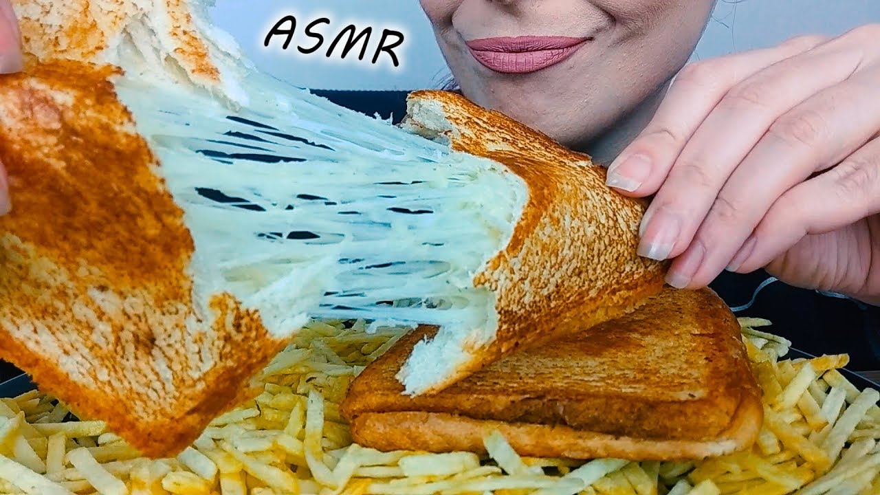 ASMR Eating: Grilled Cheese Sandwich & Potato Sticks | Crunchy Sounds | Whispering