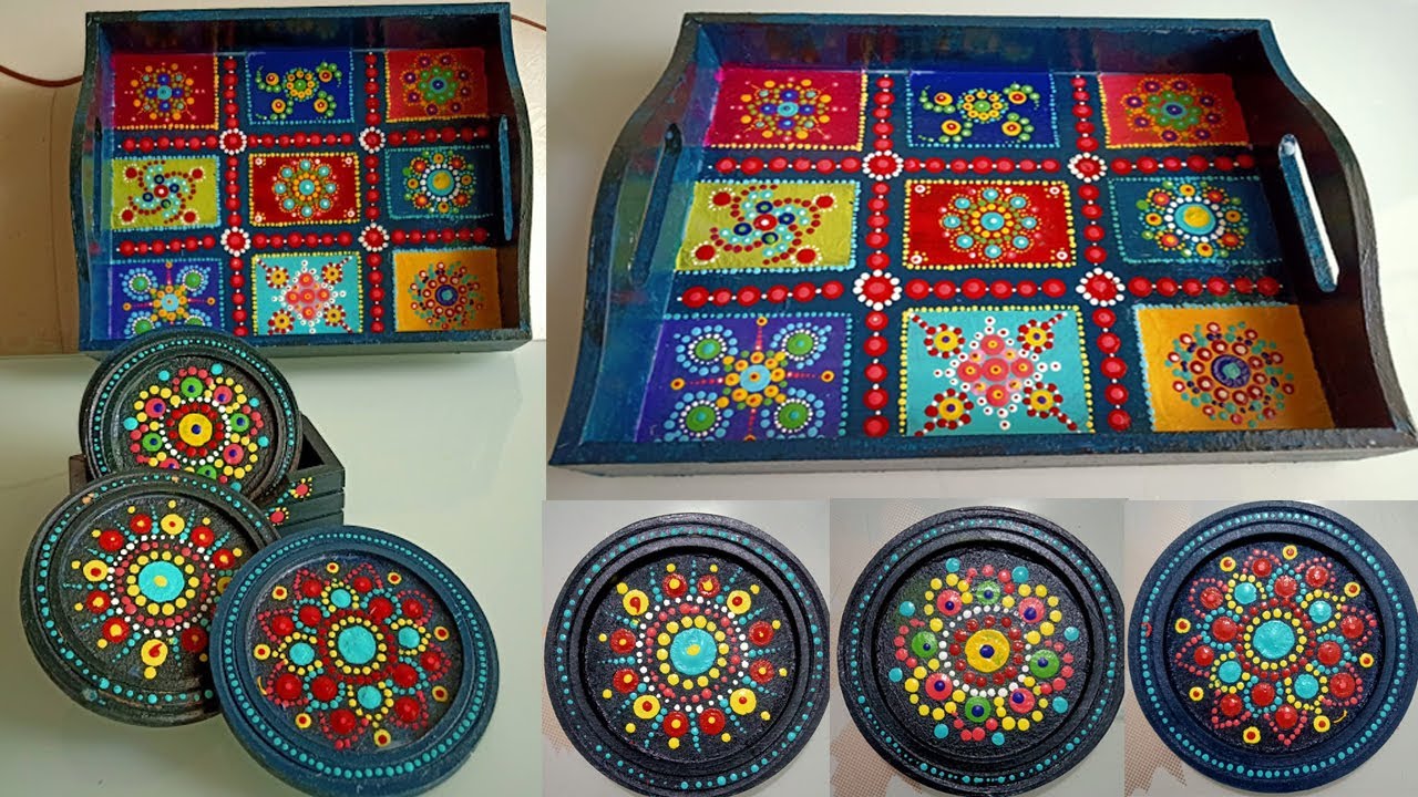 Dot madala painting on tray | Easy mandala painting tutorial for Beginner #madalaart #madalapainting