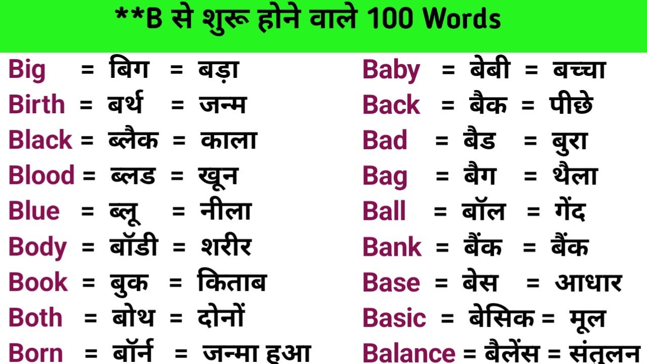 100 Words with Hindi Meanings | Word Meaning | Daily Use English