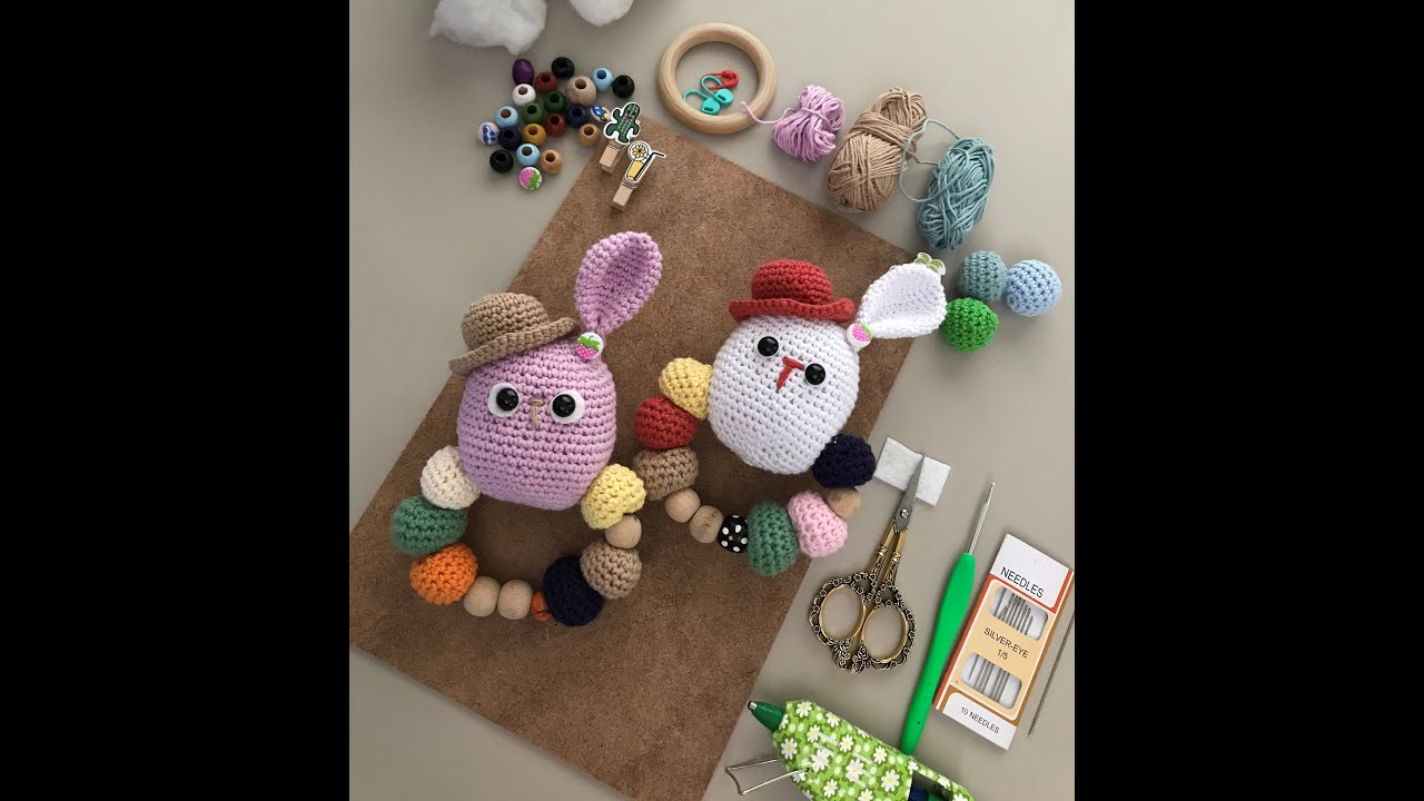 Amigurumi boncuklu - şapkalı baby tavşan çıngırak yapımı 2.Bölüm :)