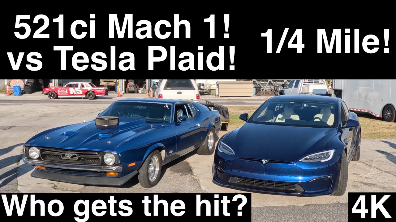 521ci '72 Mach1 vs Tesla Plaid! 1/4Mile! Tuned BMW! Greg’s COPO! CyberTruck! 3 Drag Races in 4K UHD!