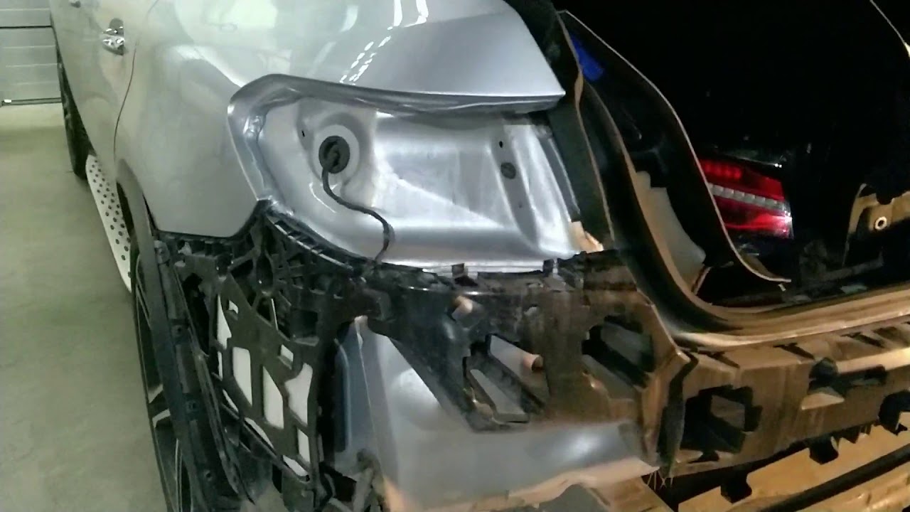 Mercedes GLE снятие заднего бампера.