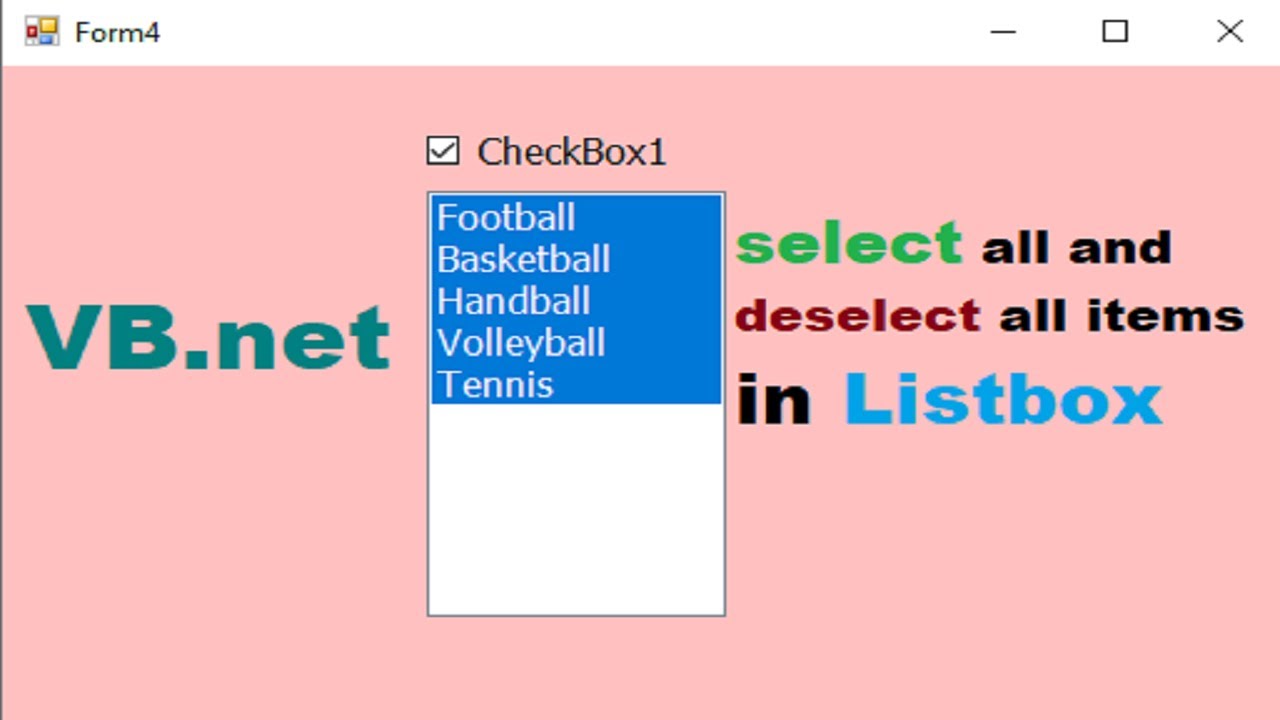 Programming in Visual Basic.NET: How to select all and deselect all items in Listbox using VB.NET