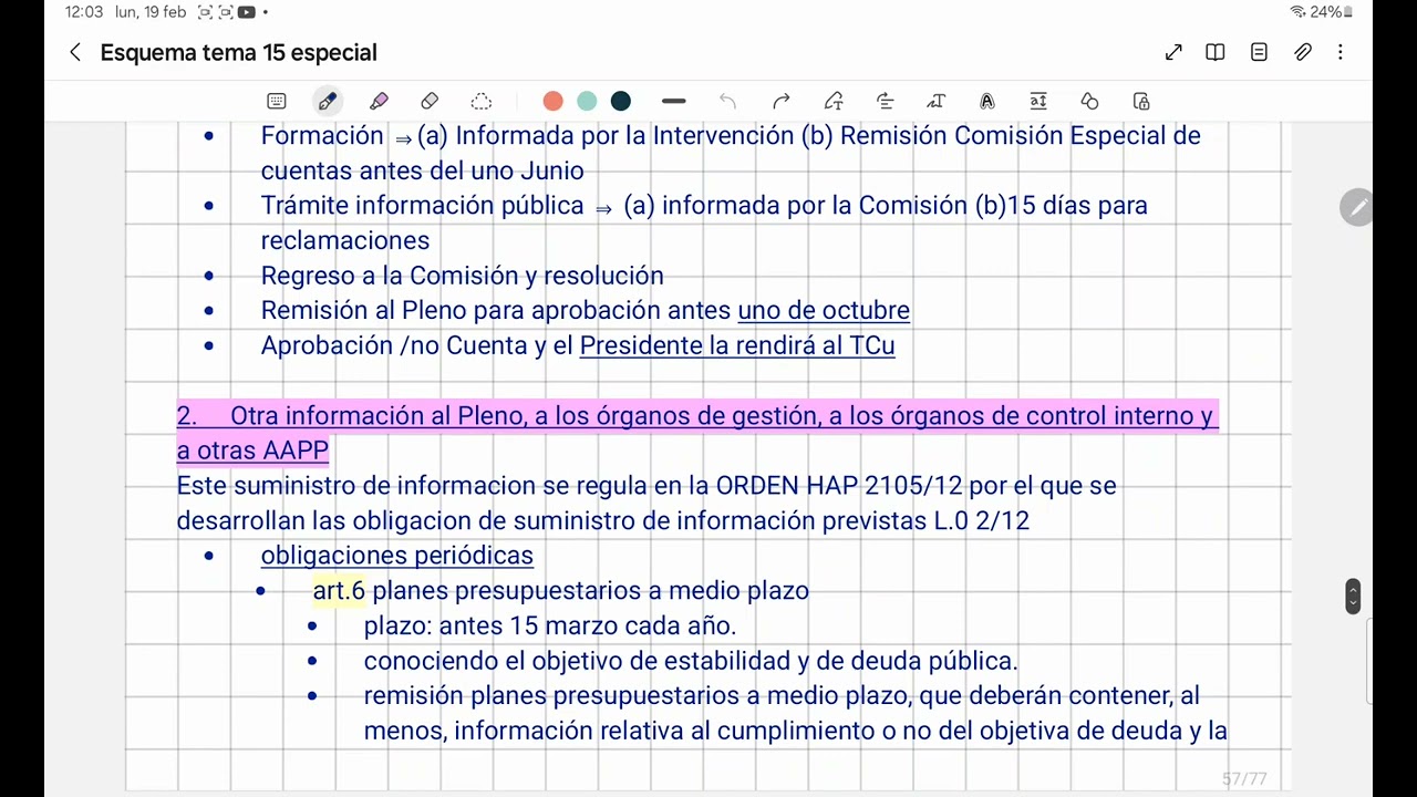 Especial de INTERVENCIÓN T-24 Cuenta General. Información  a suministrar Tema+ esquema.