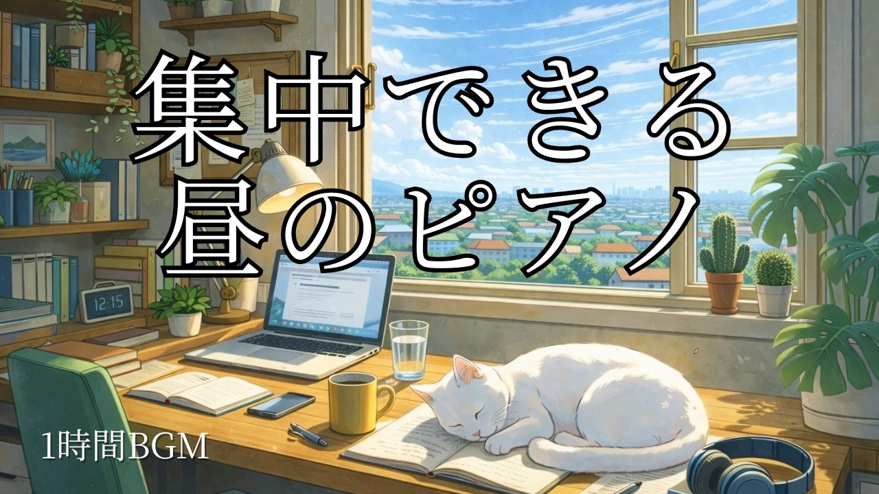 【作業用bgm】１時間　静かに集中出来るピアノBGM｜猫と頑張る作業