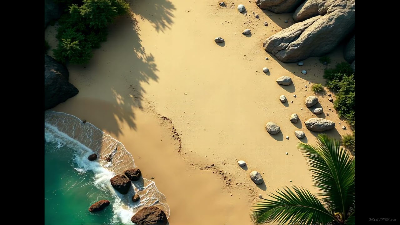 DnD compatible animated map _ Beach View with Rocks _ ambient sounds for VTT