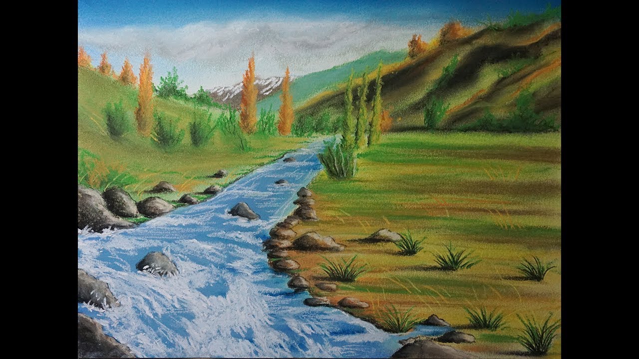 Cómo Dibujar un Río Paso a Paso - Paisaje con Tiza pastel
