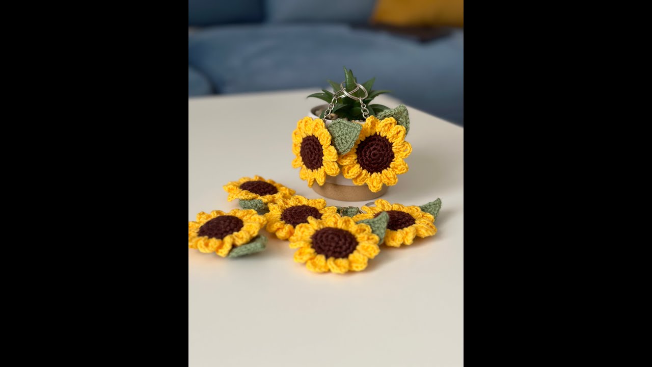 اسهل طريقه لصنع ميدالية وردة دوار الشمس بالكروشية sunflower 🌻 crochet |تعليم الكروشية|