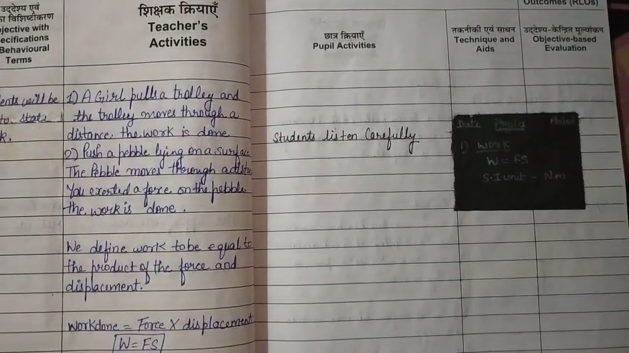 Science lesson plan on work and energy | Class 9 th |  science