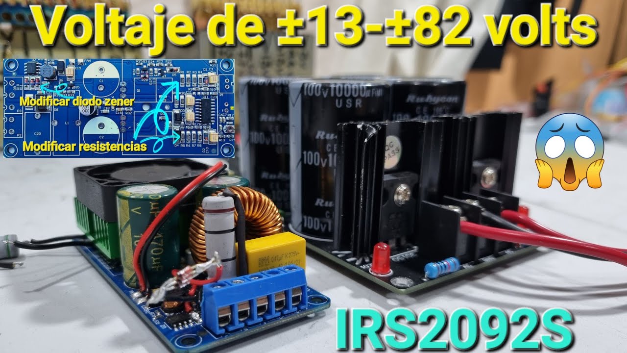Como alimentar IRS2092S 500w desde ±13Volts a ± 82Volts😱 (muy fácil de hacer)