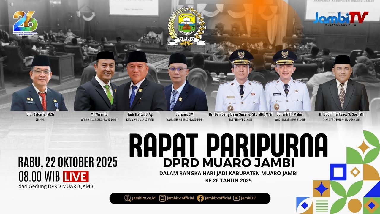 LIVE -  RAPAT PARIPURNA DPRD MUARO JAMBI DALAM RANGKA HUT MUARO JAMBI KE 26 TAHUN 2025