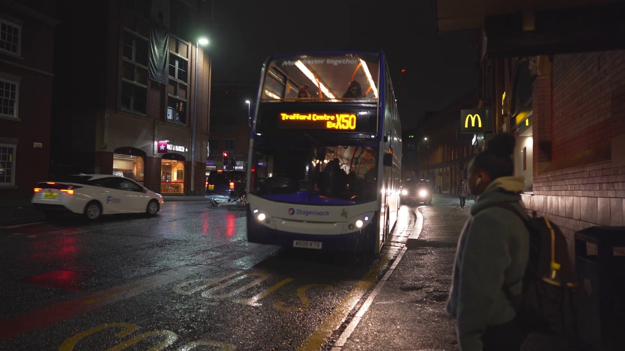 United Kingdom. Manchester, double decker bus x50 night ride from Chepstow Street  to Chester Road