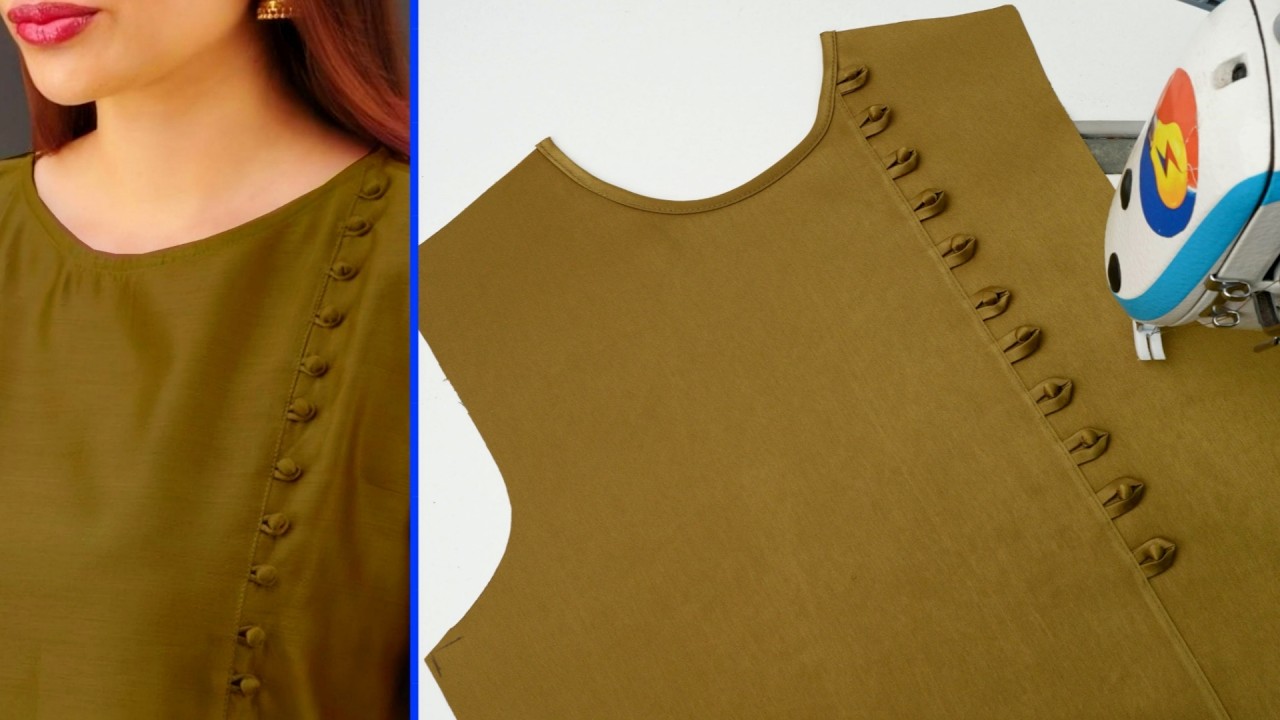 How to Sew Decorative Loops and Buttons for a Stylish Kurti Neck Design