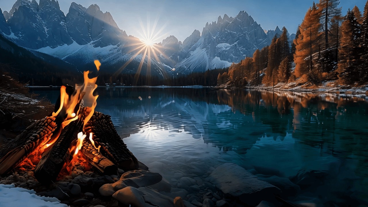 Peaceful Spring Morning by the Mountain Lake 🔥🌄 Campfire & Natural ASMR Sounds
