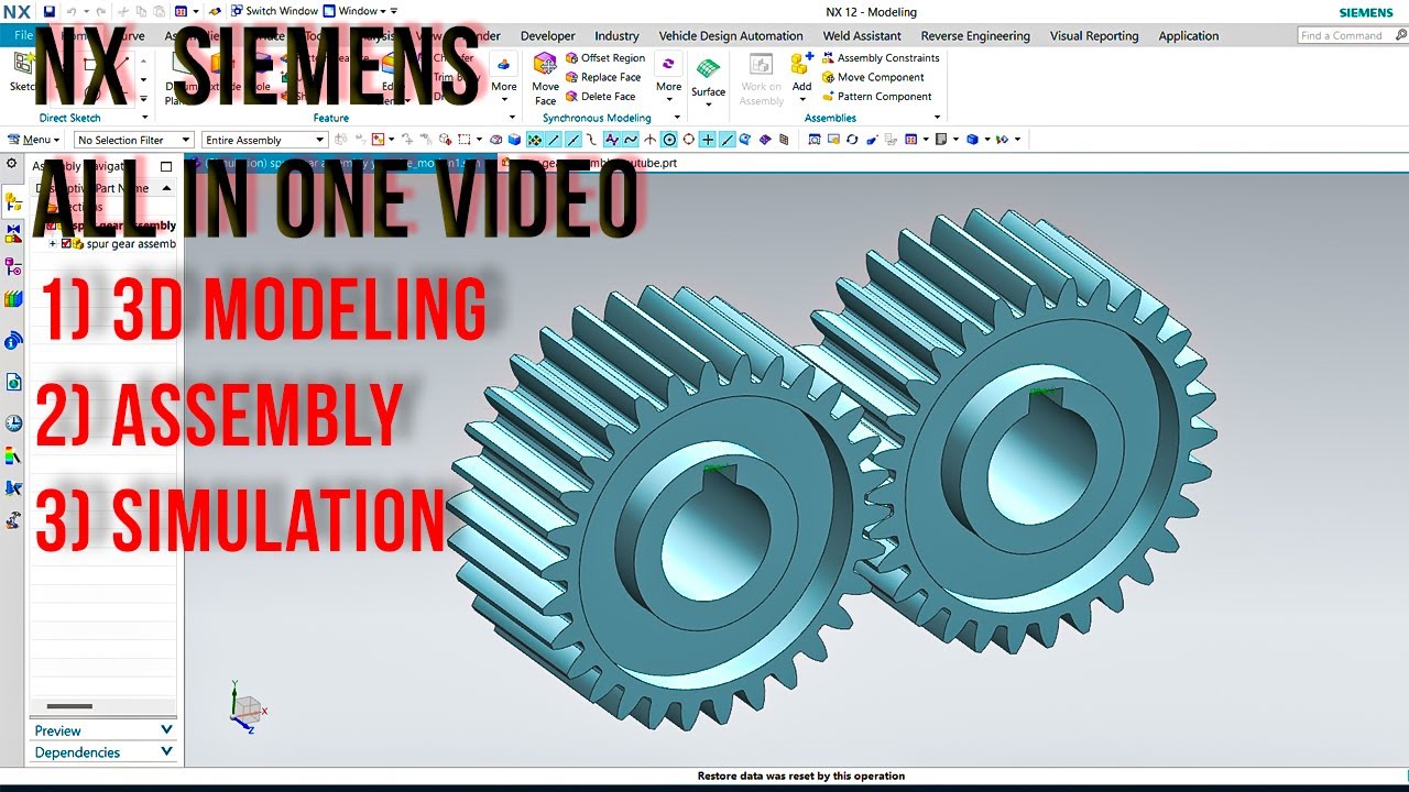 NX Tutorial | Spur gear | 3D modeling + assembly + Simulation | All in one video -