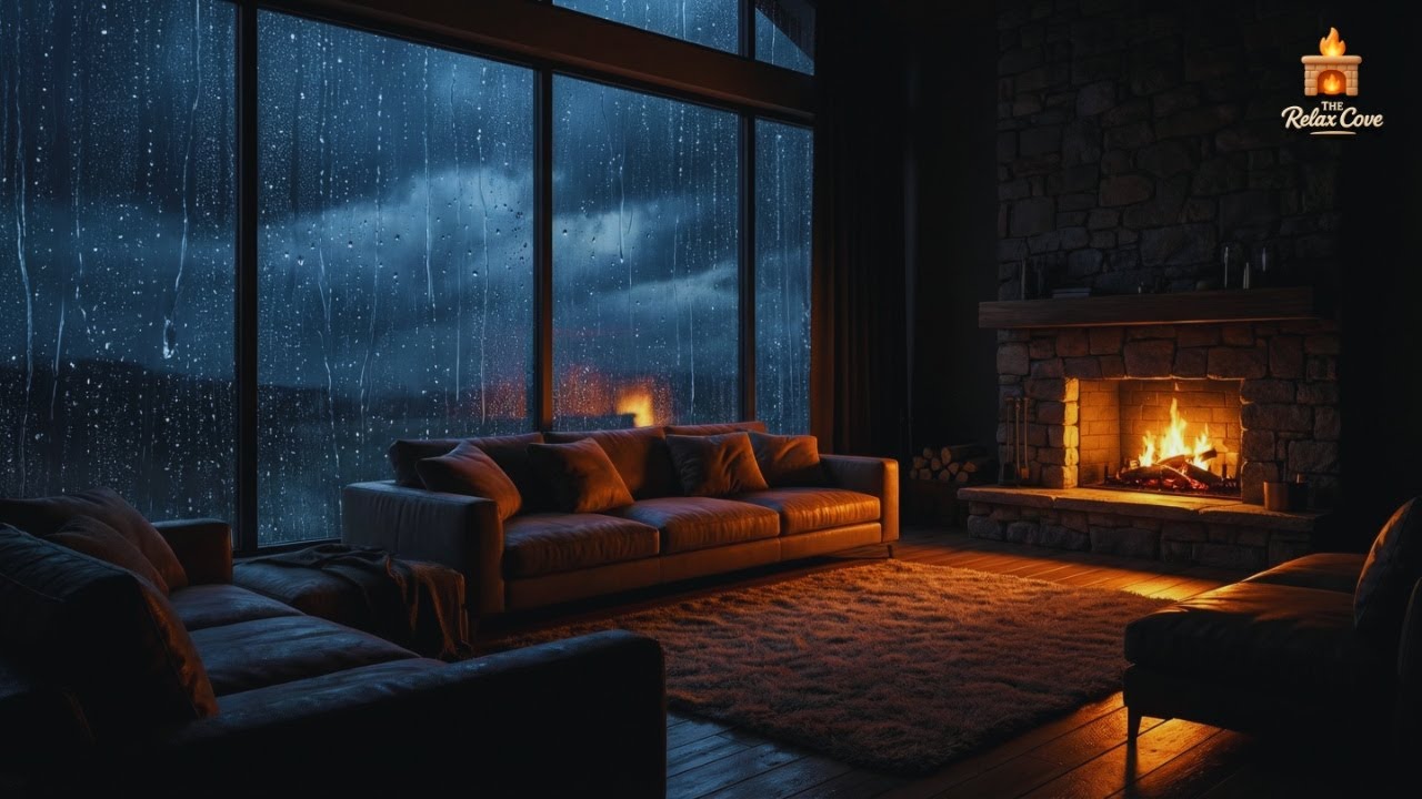 Heavy Rain Outside Fireplace Inside 🔥🌧️ 10 Hour Sleep Soundscape