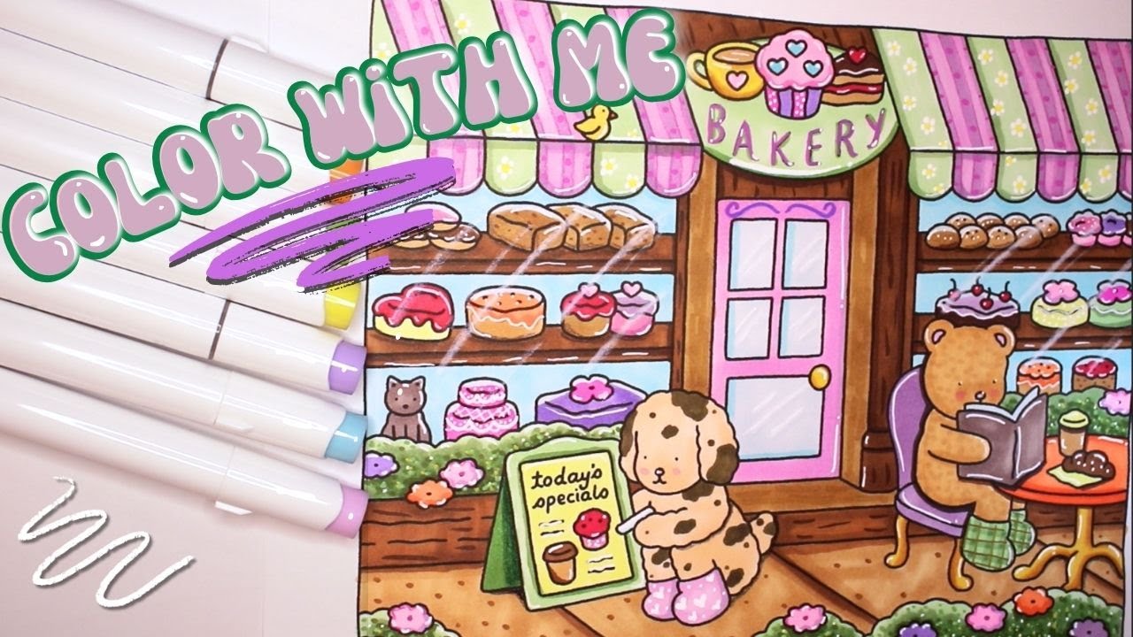 Color with me 🌸☕ Cozy Pastel Spring Bakery by Bobbie Goods | #adultcoloring #bobbiegoods #ohuhu