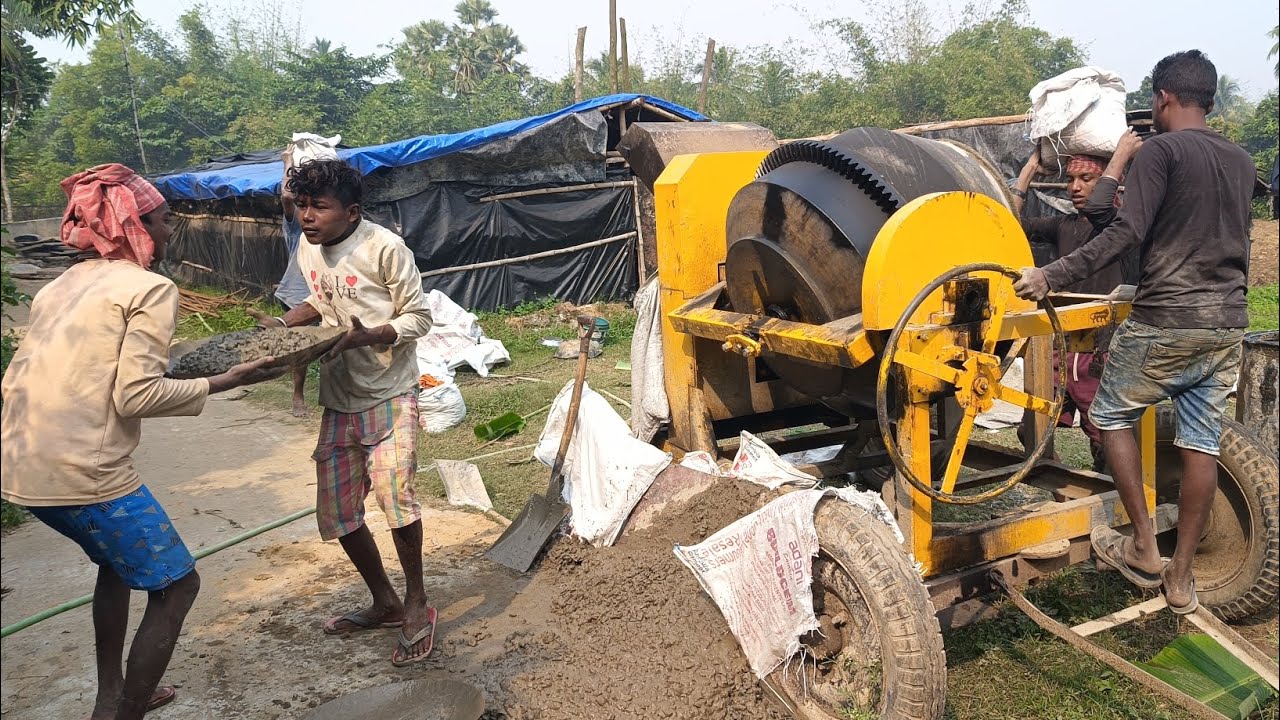 Hard Working Indian Labor Mixing Cement | Concrete Mixer Machine Work | Real Construction Site