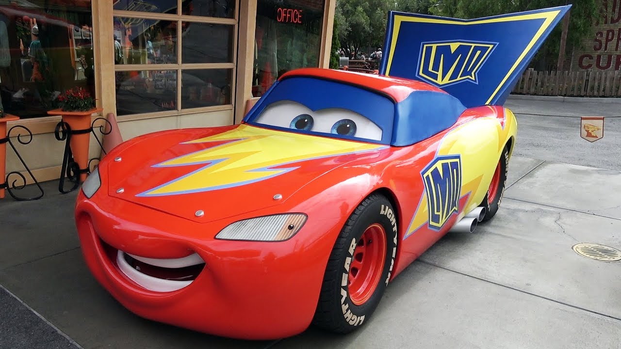 Talking Lightning McQueen in Halloween Super Hero Costume Meet & Greet at Cars Land - Disneyland