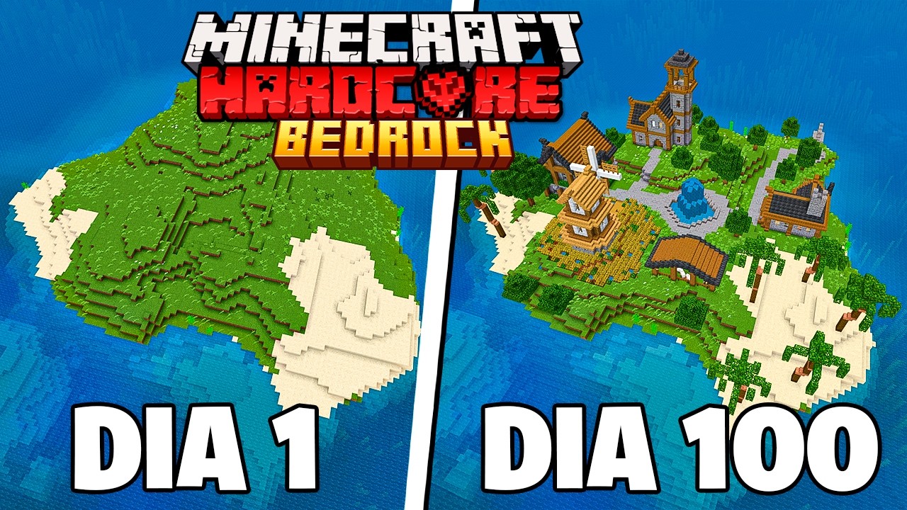 SOBREVIVI 100 DIAS EM UMA ILHA DESERTA NO MINECRAFT BEDROCK HARDCORE