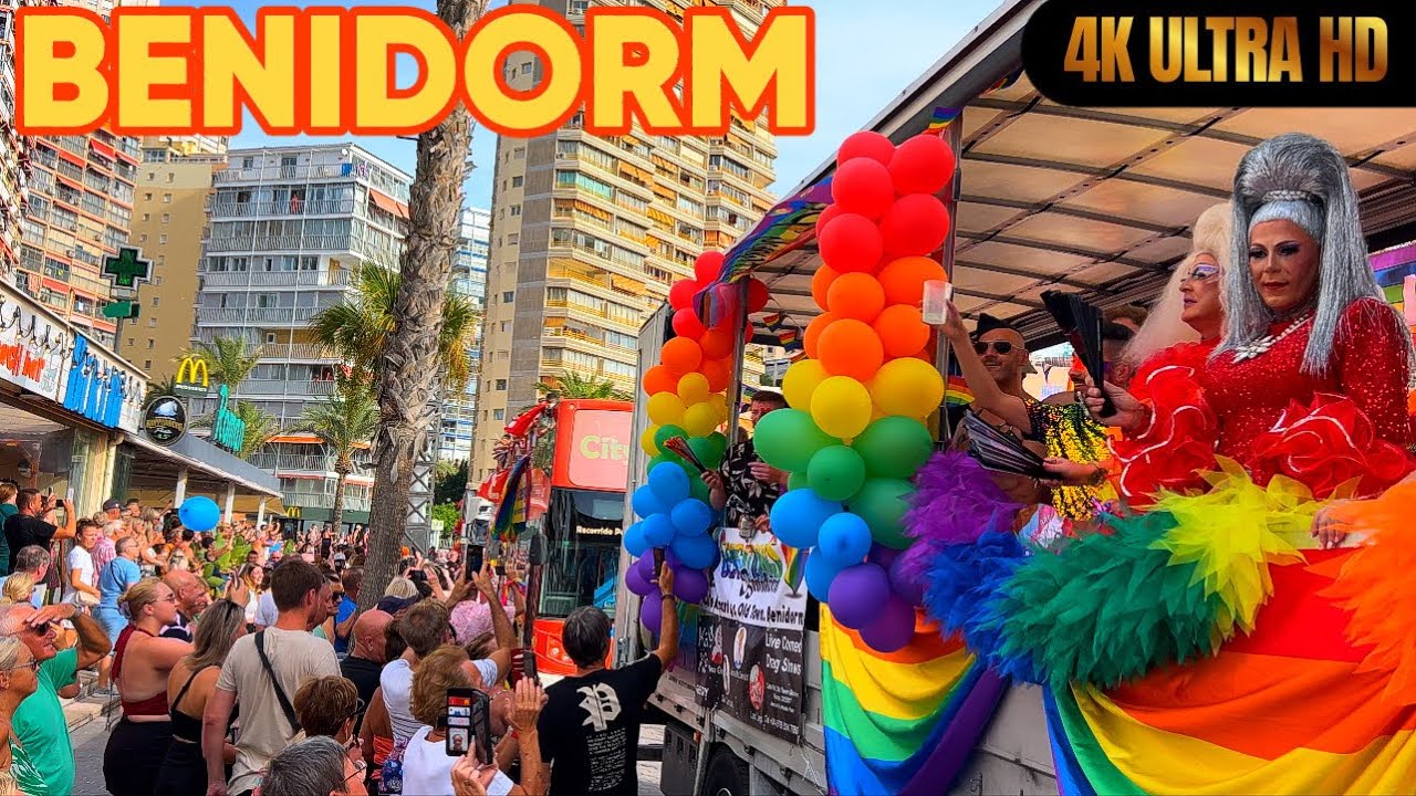 Benidorm Pride PARADE 2024 - beach fills up with COLOR! 4K 🌈🏖️