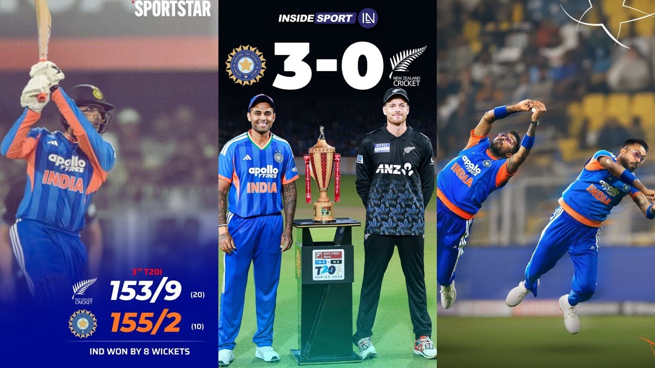 📢🚨𝘽𝙍𝙀𝘼𝙆𝙄𝙉𝙂: IND vs NZ_3rd_T20I_ Dominant India hammer New Zealand by 8 wickets to sweep series 3–0.