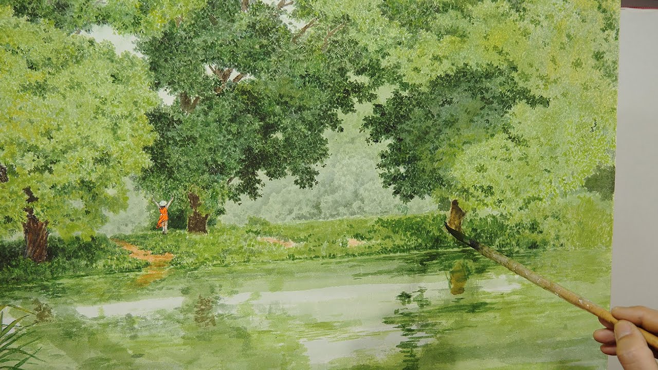 여름 풍경화 ◀물에 비치는 풍경그리기 🔹한국화 동양화 ][reflective landsacpe painting