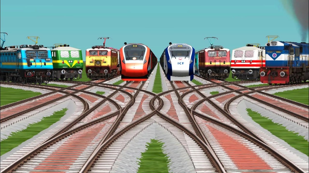 8 Vande Bharat Trains Crossing By Bumpy Branched Railroad Tracks || Indian train simulator classic