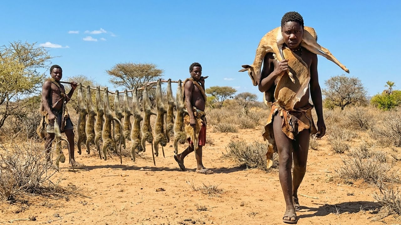Incredible survival skills in African wilderness – Hadzabe tribe hunting and hearty meals