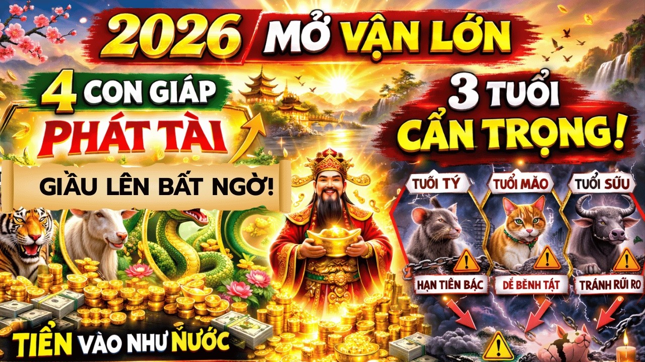 Năm 2026 Chính Thức Mở Vận  4 Con Giáp Giàu Lên Bất Ngờ, 3 Tuổi Phải Cẩn Trọng