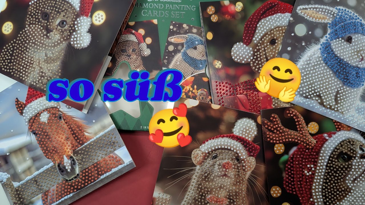 Wir basteln gemeinsam die Diamond Painting Weihnachtskarten vom Action 🤗 so süße Tiere 🥰