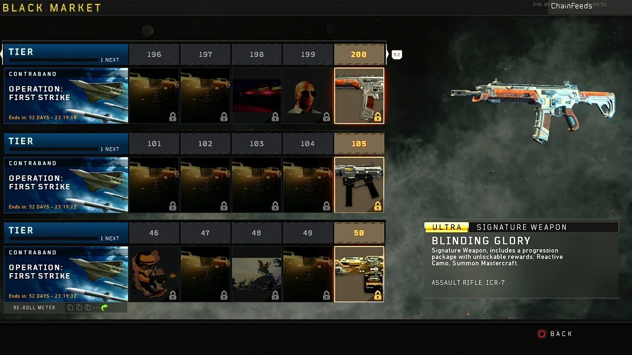 TIER 200 BLACK MARKET - ALL Gestures, BLINDING GLORY, SANDSTORM, DAMASCUS DLC WEAPONS (Black Ops 4)